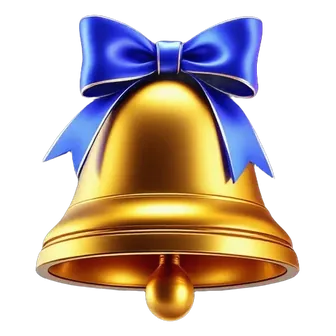 Gold bell with a blue ribbon