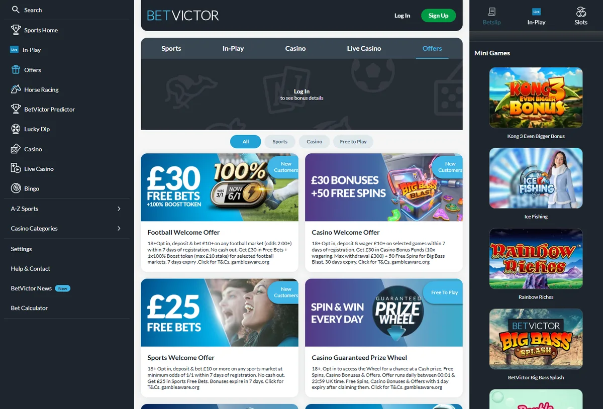 BetVictor promotions page