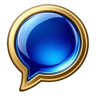 Blue speech bubble with a gold outline