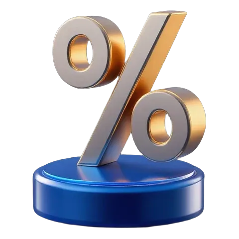 Tax on gambling winnings UK: a gold percent sign standing on a sapphire coin