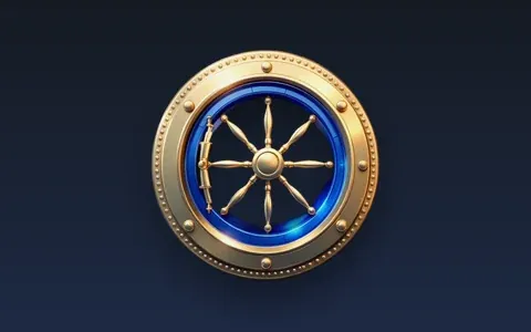 Blue vault door with a gold wheel