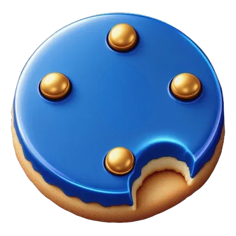 Cookie policy: a sapphire glass biscuit with gold chips and a bite taken out