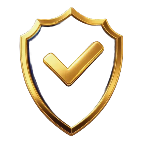 Privacy policy: a sapphire shield with a gold check mark