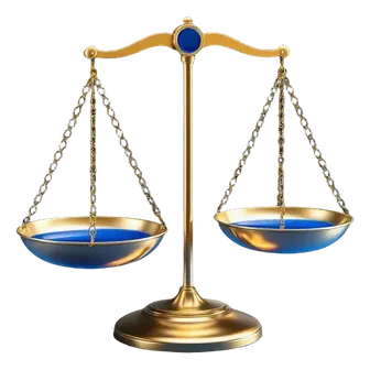 Gold balance scale with blue pans